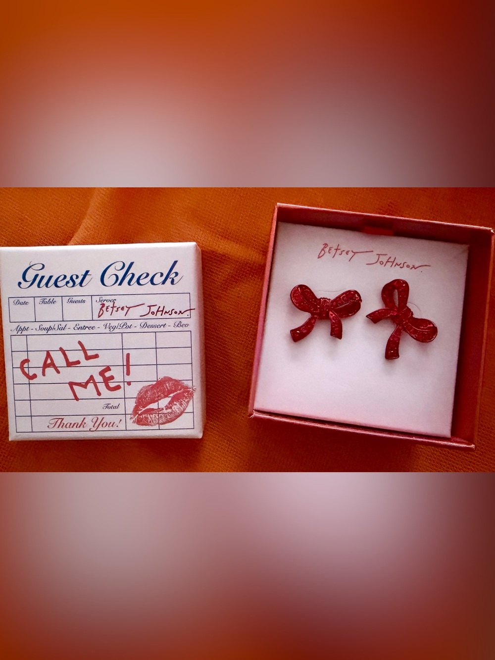 Betsey Johnson Call Me Sparkly Red Bow Earrings BNIB